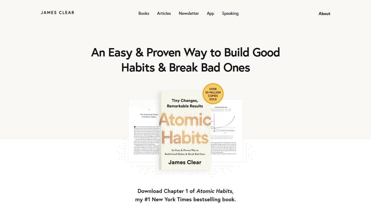 The homepage of jamesclear.com, James Clear’s personal website