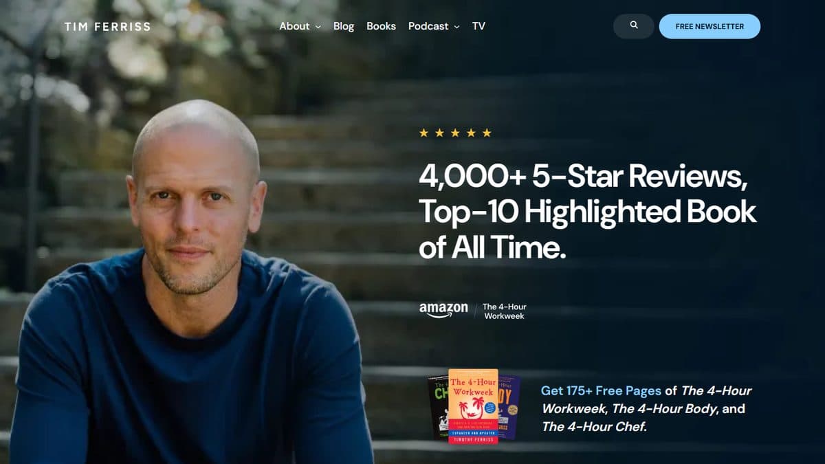 The homepage of tim.blog, Tim Ferriss’s personal website