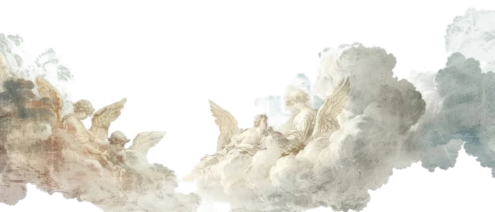 A painted band of clouds with cherubs